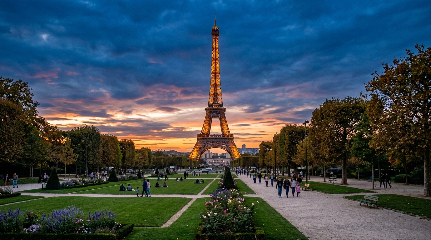 France Paris Eiffel Tower Sunset